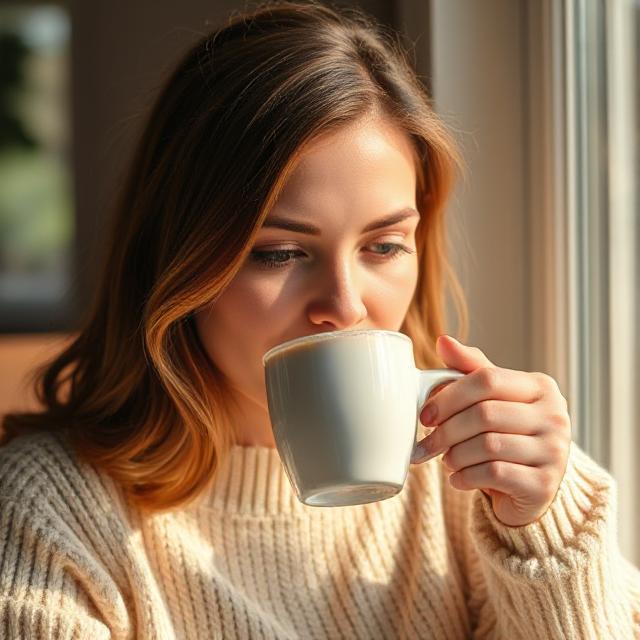 Sipping a cup of coffee in the morning