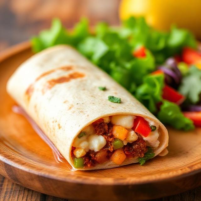 Chorizo Breakfast Burrito with Egg & Peppers