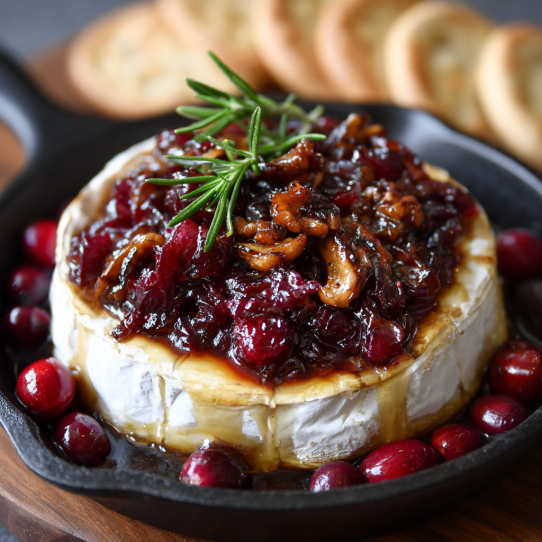 Baked Brie with Honey-Balsamic Cranberry Sauce