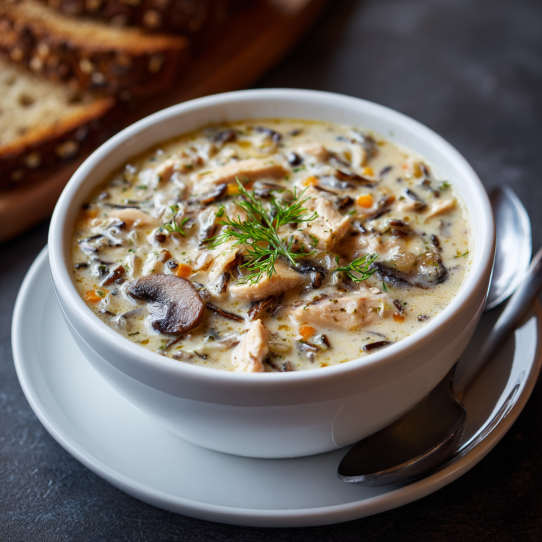 Creamy Chicken & Mushroom Wild Rice Soup